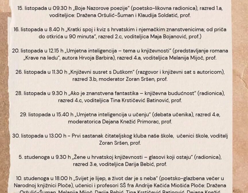 Međunarodni mjesec školskih knjižnica i Mjesec hrvatske knjige 2026.